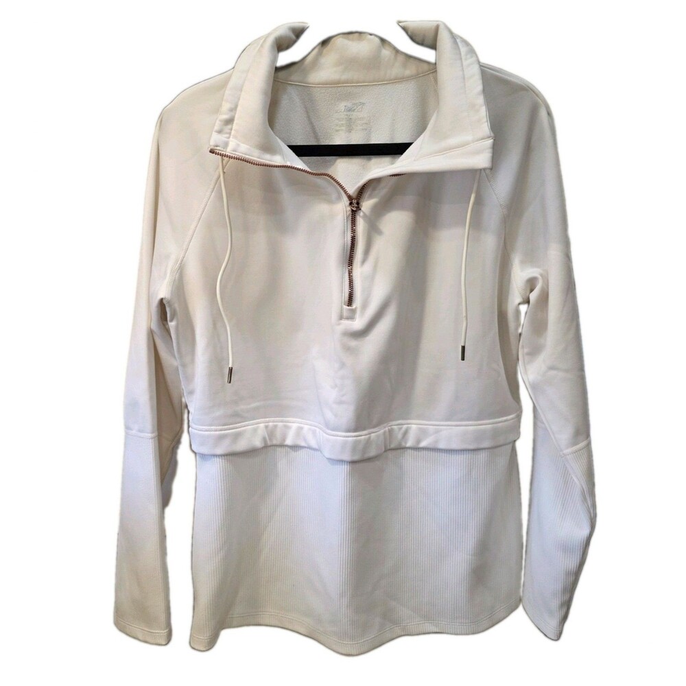 AVIA Women Half Zip Pullover Sweatshirt White Cream Ribbed Athleisure Active L